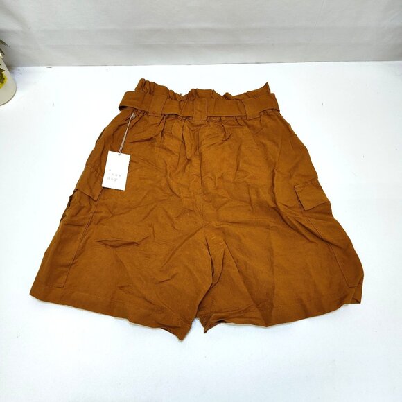 A New Day Oversized Paperbag Baggy Cargo Short Drawstring Rust Small Linen Blend - Picture 2 of 6